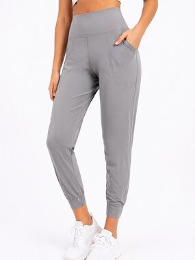Gray High Waisted Jogger Leggings Pockets Size M